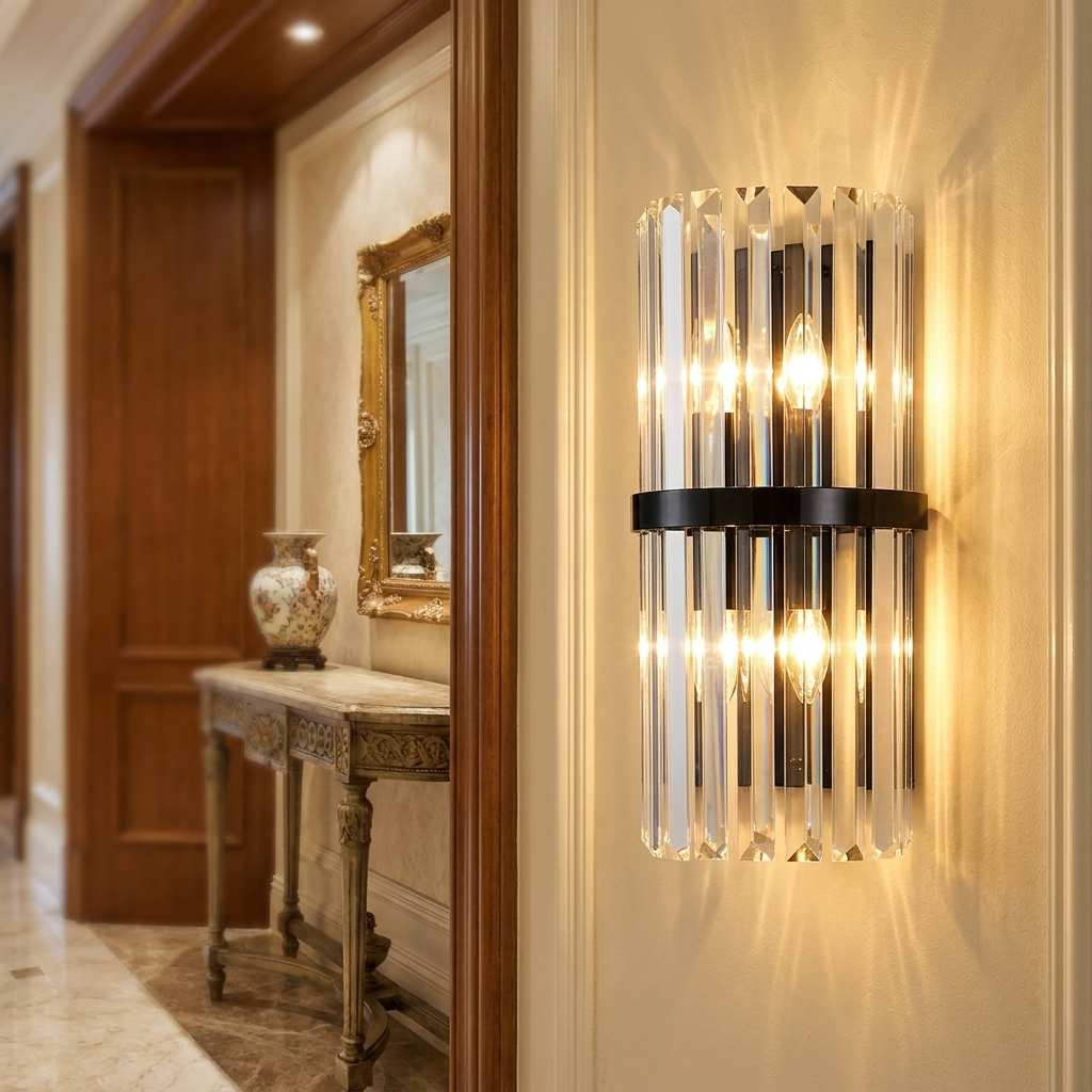 Kristal wandlamp in slaapkamer