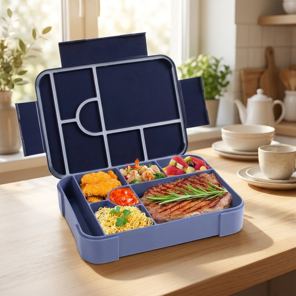 Grote bento lunchbox met verse maaltijd