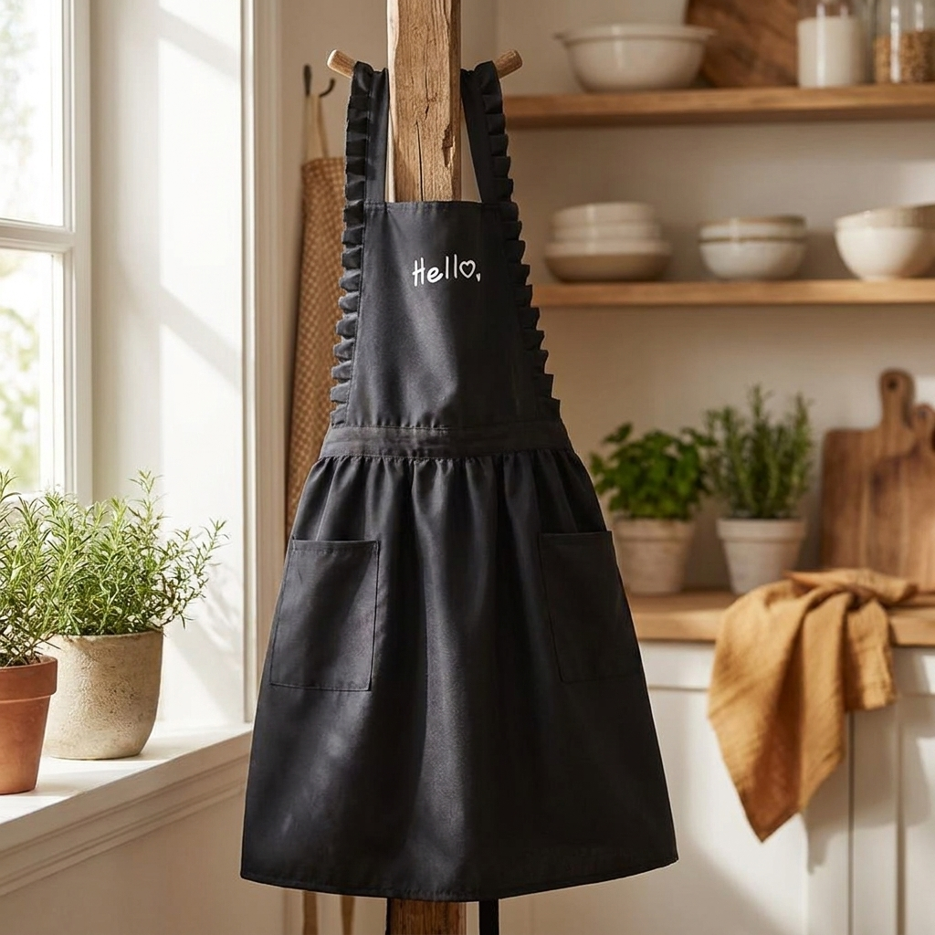 Waterdicht schort met bloemenprint in keuken