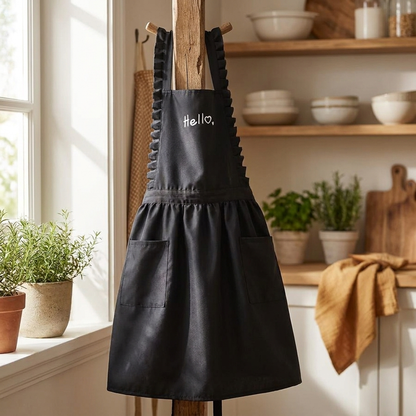 Waterdicht schort met bloemenprint in keuken
