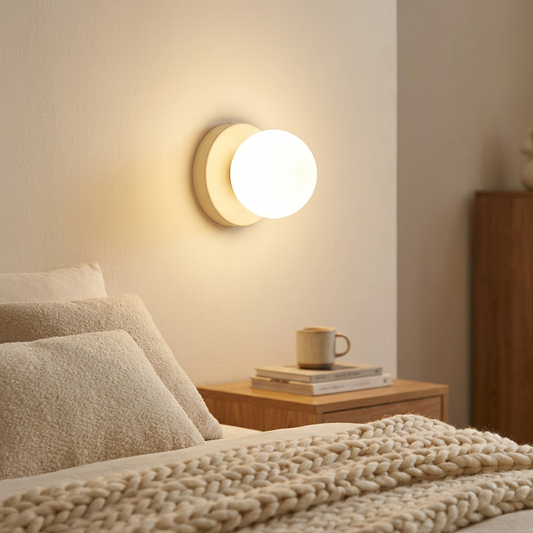 Macaron gekleurd glas wandlamp in slaapkamer