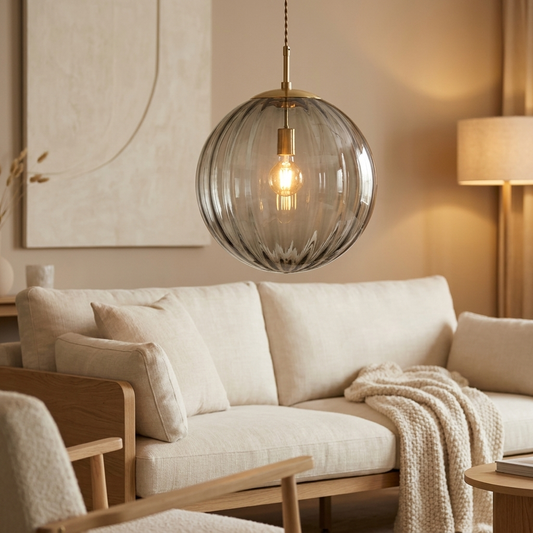 Nordic glasbol hanglamp in woonkamer