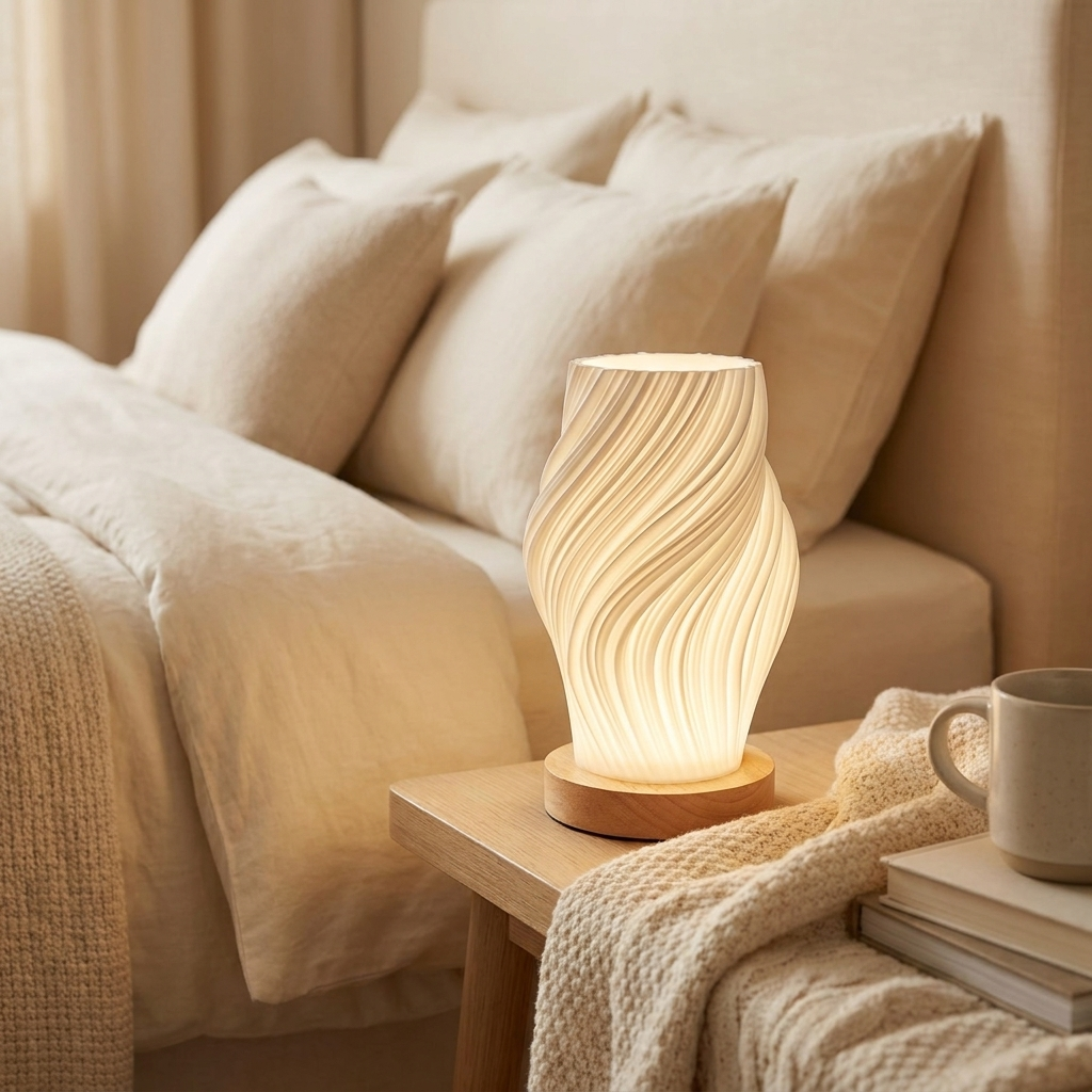 Swirl LED tafellamp op nachtkastje