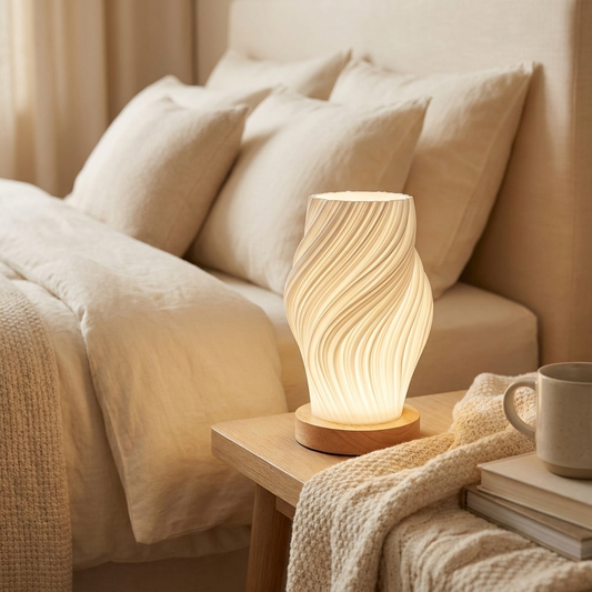 Swirl LED tafellamp op nachtkastje