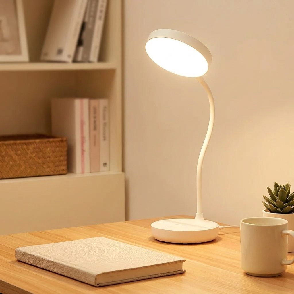 Zwanenhals bureaulamp op bureau