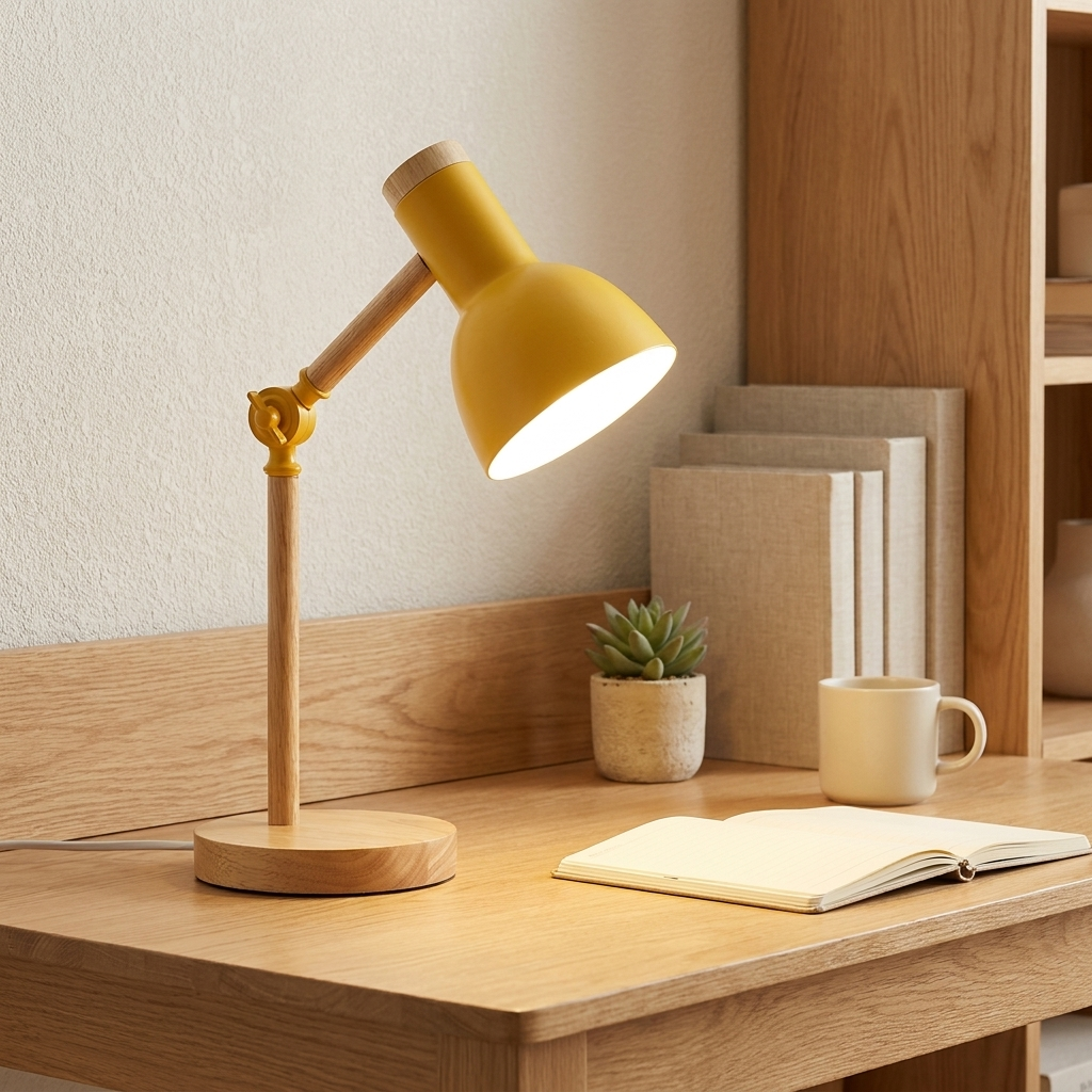 Houten LED bureaulamp op bureau