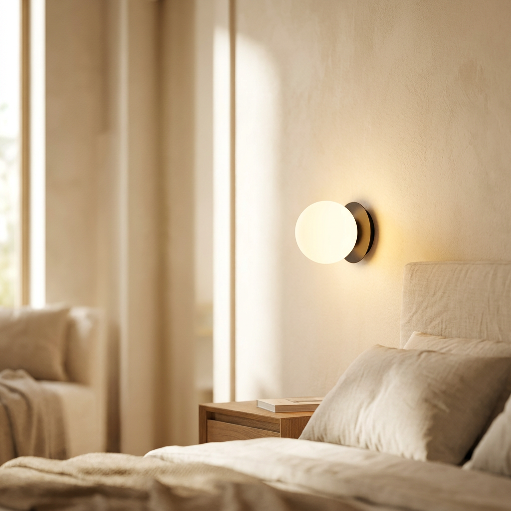 Glazen bol wandlamp in badkamer
