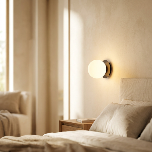 Glazen bol wandlamp in badkamer