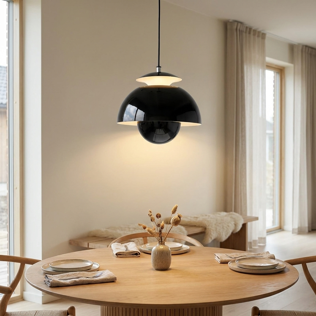 Scandinavische LED hanglamp boven eettafel