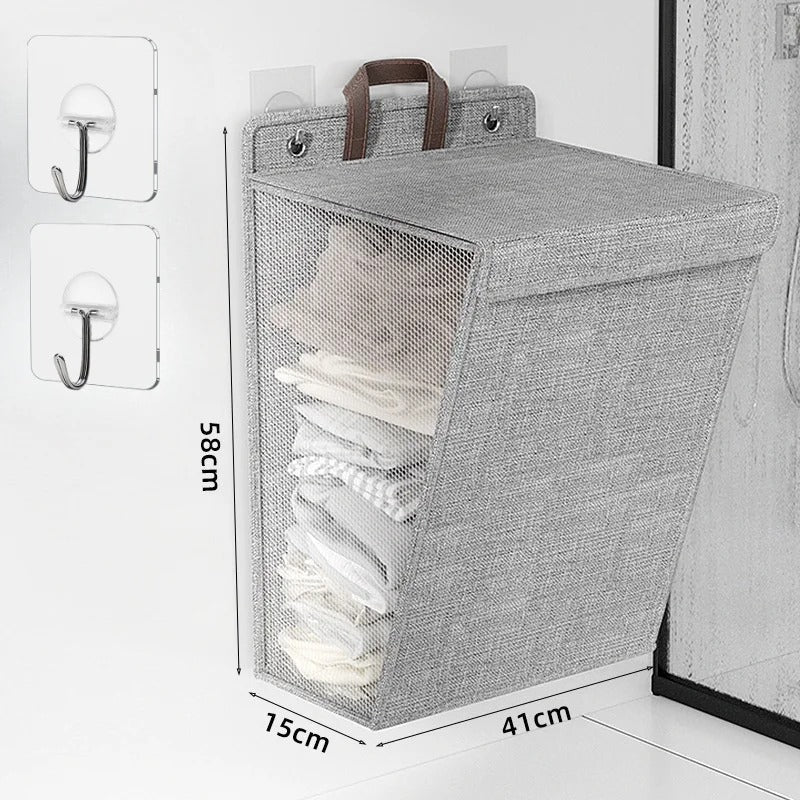 Opvouwbare Wasmand Wandmontage – Zelfklevende Waszak Zonder Boren voor Badkamer & Slaapkamer