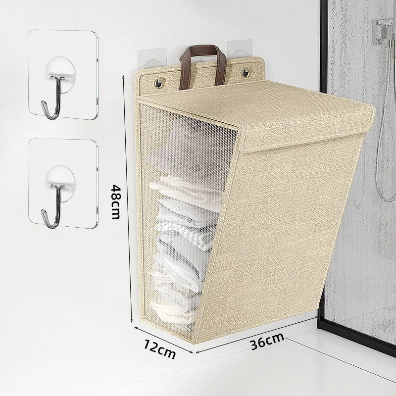 Opvouwbare Wasmand Wandmontage – Zelfklevende Waszak Zonder Boren voor Badkamer & Slaapkamer
