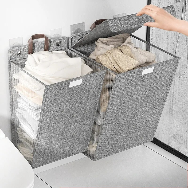 Opvouwbare Wasmand Wandmontage – Zelfklevende Waszak Zonder Boren voor Badkamer & Slaapkamer