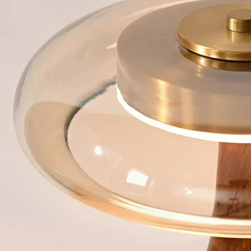 Tafellamp Andi Glas – Moderne Messing & Houten Sfeerlamp voor Woonkamer
