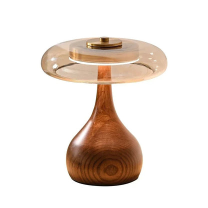 Tafellamp Andi Glas – Moderne Messing & Houten Sfeerlamp voor Woonkamer