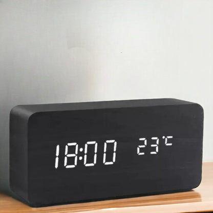 Digitale Wekker Hout LED – Wekker met Spraakbesturing, Temperatuurweergave & 3 Alarmen