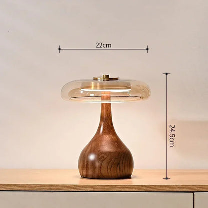 Tafellamp Andi Glas – Moderne Messing & Houten Sfeerlamp voor Woonkamer