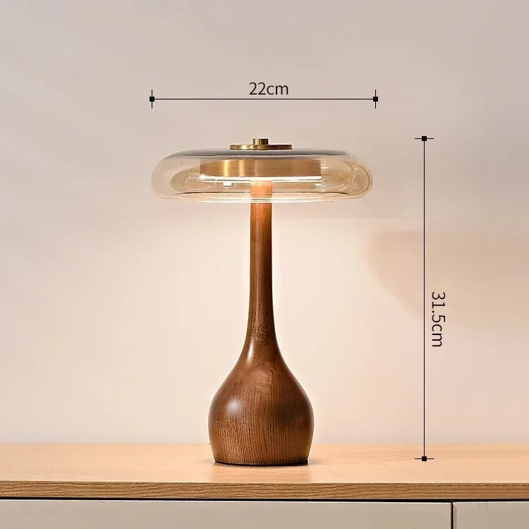 Tafellamp Andi Glas – Moderne Messing & Houten Sfeerlamp voor Woonkamer