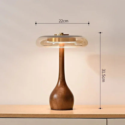 Tafellamp Andi Glas – Moderne Messing & Houten Sfeerlamp voor Woonkamer